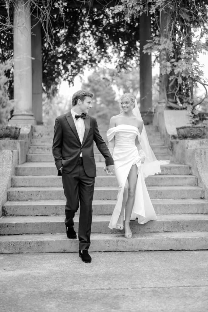 Bride and Groom posing for a photo at Laurel Court, Cincinnati.