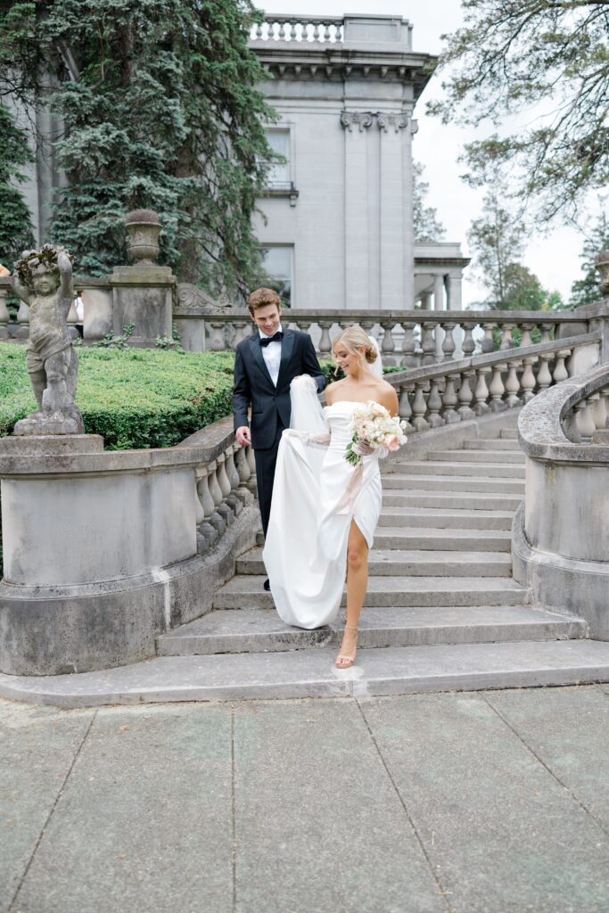 Bride and Groom posing for a photo at Laurel Court, Cincinnati.