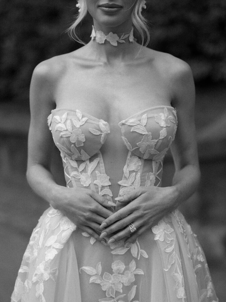 Close up bridal gown detail photographed at The Swan House in Atlanta Georgia